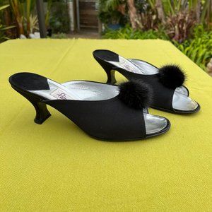 Vintage Peter Fox Black Satin Duchesse Slide Size 10
